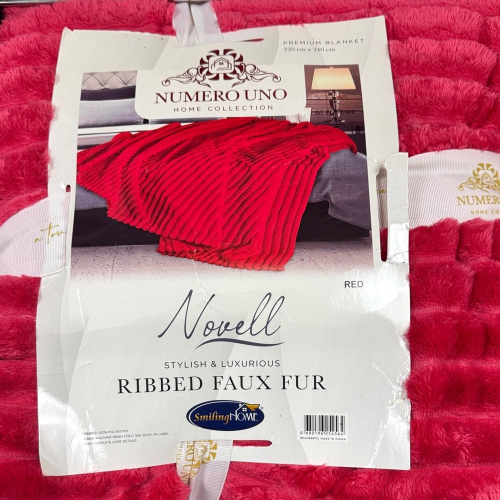 Red Ribbed Faux Fur Blanket